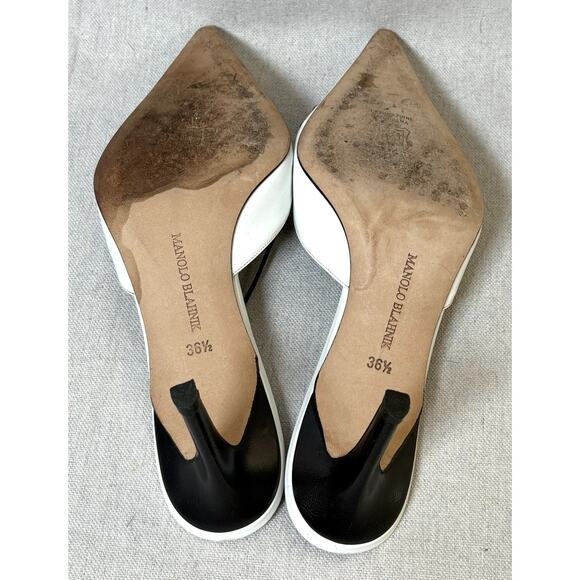 Manolo Blahnik White Leather Lace-Up Pointed Toe Mules Heels Size 36.5 Italy - Picture 6 of 6